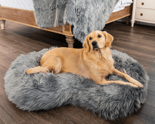 PupCloud™ Faux Fur Memory Foam Dog Bed - Curve Charcoal Grey One Size (50" L x 32" W x 5" H) Plushie Depot