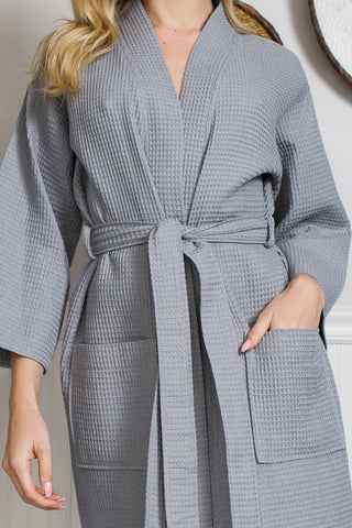 Women's Waffle Kimono Knee Length Robe Plushie Depot