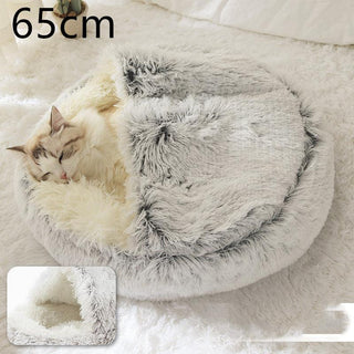 Round Half Open Warm and Soft Plush Cat Bed Hair Grey 65cm Plushie Depot