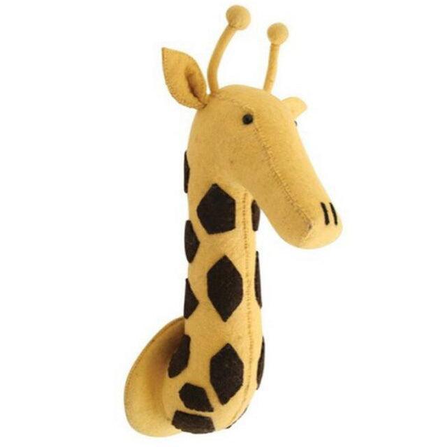 Stuffed giraffe head wall top mount