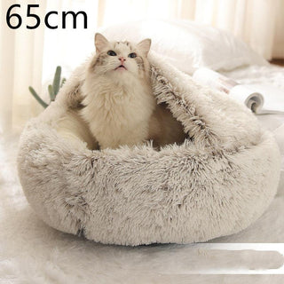 Round Half Open Warm and Soft Plush Cat Bed Brown 65cm Plushie Depot