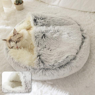 Adorable, Cozy Cave-like Cat Pet Bed Grey Long Plush Plushie Depot