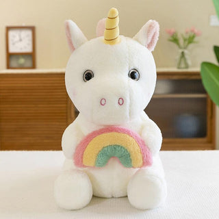 Adorable Unicorn Plushie Holding a Rainbow - Plushie Depot