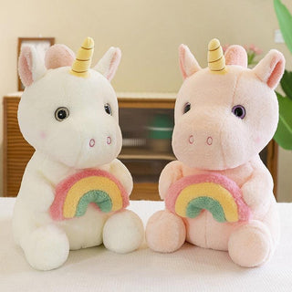 Adorable Unicorn Plushie Holding a Rainbow - Plushie Depot
