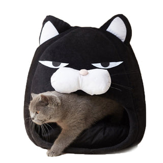 Cozy Tuxedo Kitty Plush Cat Bed - Plushie Depot