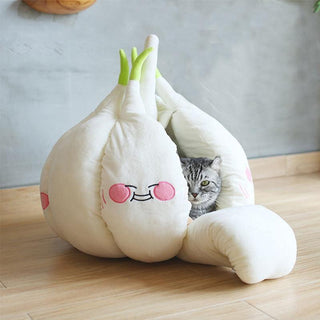 Funny Garlic Cat Bed, Soft warm pet bed Plushie Depot