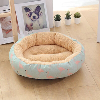 Flamingo Pattern Fluffy Round Plush Dog Beds for Small Dogs Plushie Depot