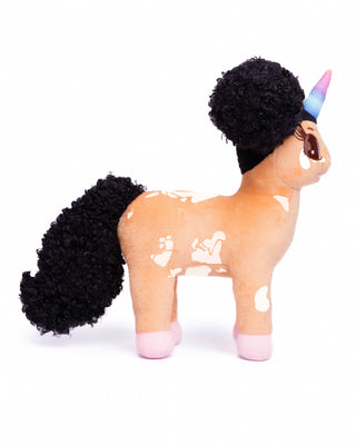 Gabrielle, Vitiligo Unicorn Plush Toy with Afro Puffs - 12 inch | Plushie Depot