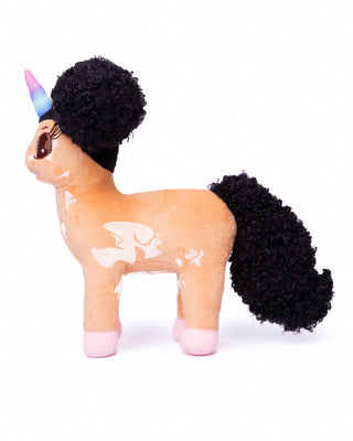 Gabrielle, Vitiligo Unicorn Plush Toy with Afro Puffs - 12 inch | Plushie Depot