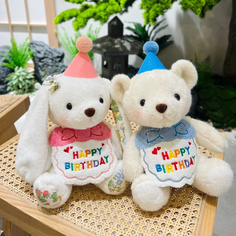 Happy Birthday Rabbit & Teddy Bear Stuffed Animals - Plushie Depot