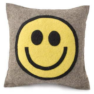 Hand Felted Wool Happy Sad Face Pillow - 20" - Plushie Depot