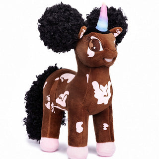 Dahlia, Vitiligo Unicorn Plush Toy with Afro Puffs - 12 inch | Plushie Depot