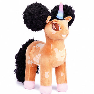 Gabrielle, Vitiligo Unicorn Plush Toy with Afro Puffs - 12 inch | Plushie Depot