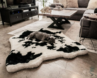 PupRug® Animal Print Memory Foam Dog Bed - Black Faux Cowhide Original (55" L x 50" W)