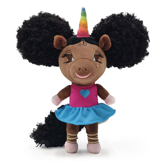 Bettina the Ballerina Unicorn Doll with Afro Puffs in Fuchsia and Blue - 12 inch | Plushie Depot