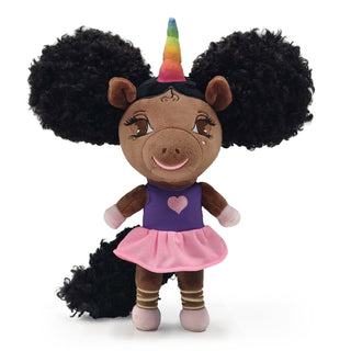 Bettina the Ballerina Unicorn Doll with Afro Puffs in Pink and Purple Doll - 12 inch | Plushie Depot