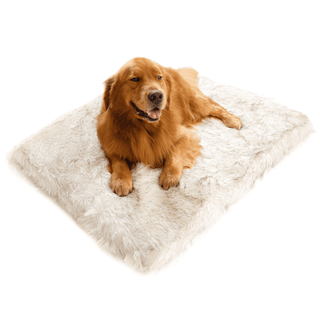 PupRug™ Faux Fur Orthopedic Dog Bed - Rectangle White with Brown Accents