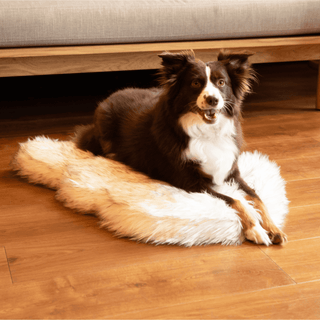 PupRug by Paw.com™ Faux Fur Orthopedic Dog Bed - Curve White with Brown Accents | Plushie Depot