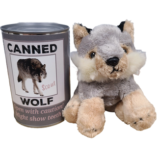 Canned Gifts - Scout the Canned Wolf - Stuffed Animal Plush w/Funny Jokes - Plushie Depot
