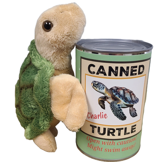 Canned Gifts - Charlie the Canned Sea Turtle - Stuffed Animal Plush w/Jokes - Plushie Depot