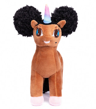 Tiffany, Unicorn Plush Toy with Afro Puffs - 12 inch | Plushie Depot