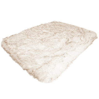 PupRug™ Faux Fur Orthopedic Dog Bed - Rectangle White with Brown Accents | Plushie Depot