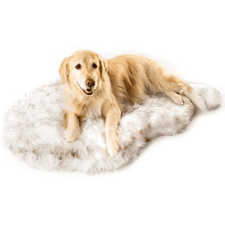 PupRug by Paw.com™ Faux Fur Orthopedic Dog Bed - Curve White with Brown Accents | Plushie Depot