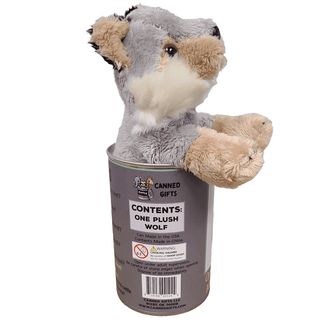 Canned Gifts - Scout the Canned Wolf - Stuffed Animal Plush w/Funny Jokes | Plushie Depot