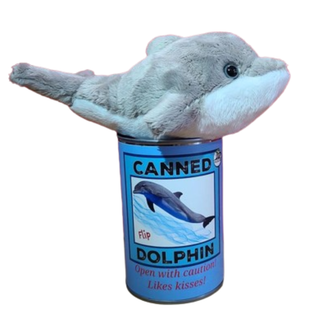 Canned Gifts - Flip the Canned Dolphin - Eco-Friendly Recycled Plush Gift Pop Top Lid Plushie Depot