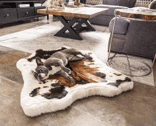 PupRug™ Animal Print Memory Foam Dog Bed - Brown Faux Cowhide Junior (40" L x 35" W)