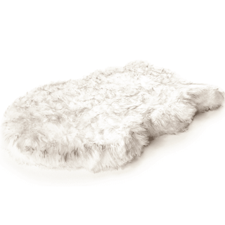 PupRug by Paw.com™ Faux Fur Orthopedic Dog Bed - Curve White with Brown Accents | Plushie Depot