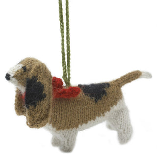 Hand Knit Alpaca Wool Christmas Ornament - Basset Hound Dog Plushie Depot
