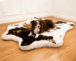 PupRug™ Animal Print Memory Foam Dog Bed - Brown Faux Cowhide | Plushie Depot