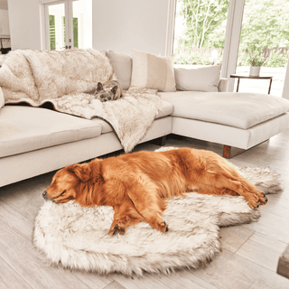 PupRug by Paw.com™ Faux Fur Orthopedic Dog Bed - Curve White with Brown Accents | Plushie Depot