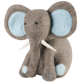 Blue Elephant Door Stop in Hand Felted Wool - Plushie Depot