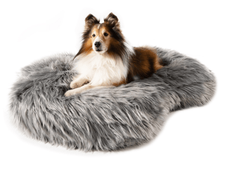 PupCloud™ Faux Fur Memory Foam Dog Bed - Curve Charcoal Grey - Plushie Depot