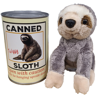 Canned Gifts - Twiggy the Canned Sloth Stuffed Animal Plush w/Funny Jokes - Plushie Depot
