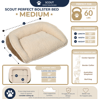 Scout Perfect Bolster Dog Bed Medium (up to 60lbs) Khaki