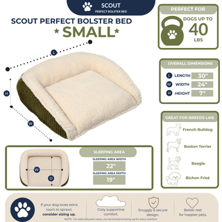Scout Perfect Bolster Dog Bed Small (up to 40lbs) Olive Green