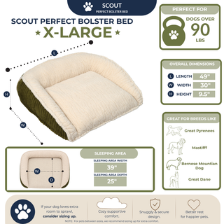 Scout Perfect Bolster Dog Bed XL (90+lbs) Olive Green
