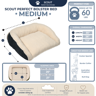 Scout Perfect Bolster Dog Bed Medium (up to 60lbs) Steel Blue