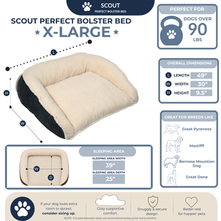 Scout Perfect Bolster Dog Bed XL (90+lbs) Steel Blue
