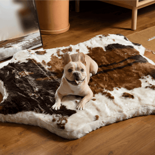 PupRug™ Animal Print Memory Foam Dog Bed - Brown Faux Cowhide | Plushie Depot