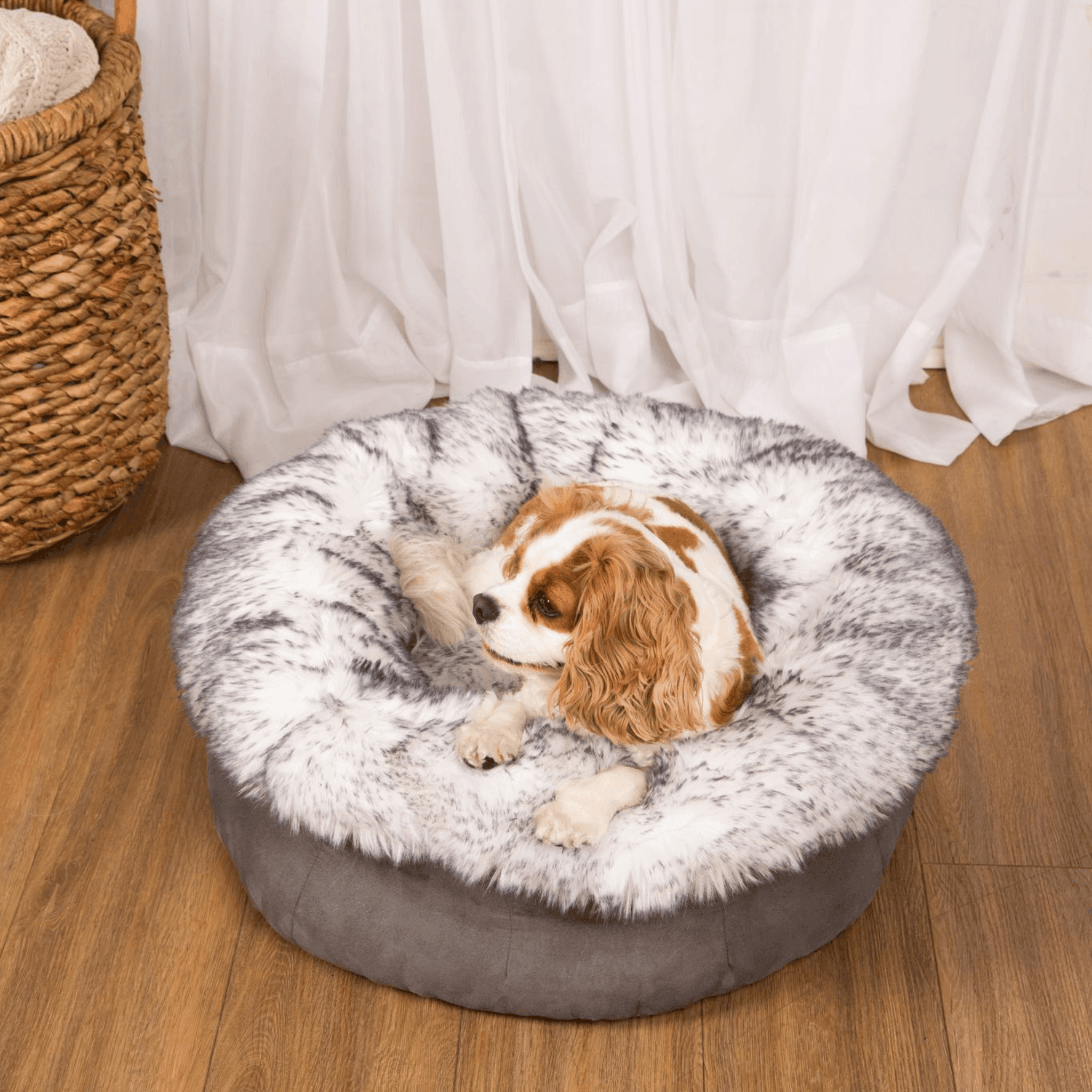 PupPouf™ Luxe Faux Fur Donut Dog Bed Ultra Plush Arctic Fox