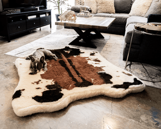 PupRug® Animal Print Memory Foam Dog Bed - Brown Faux Cowhide Original (55" L x 50" W)