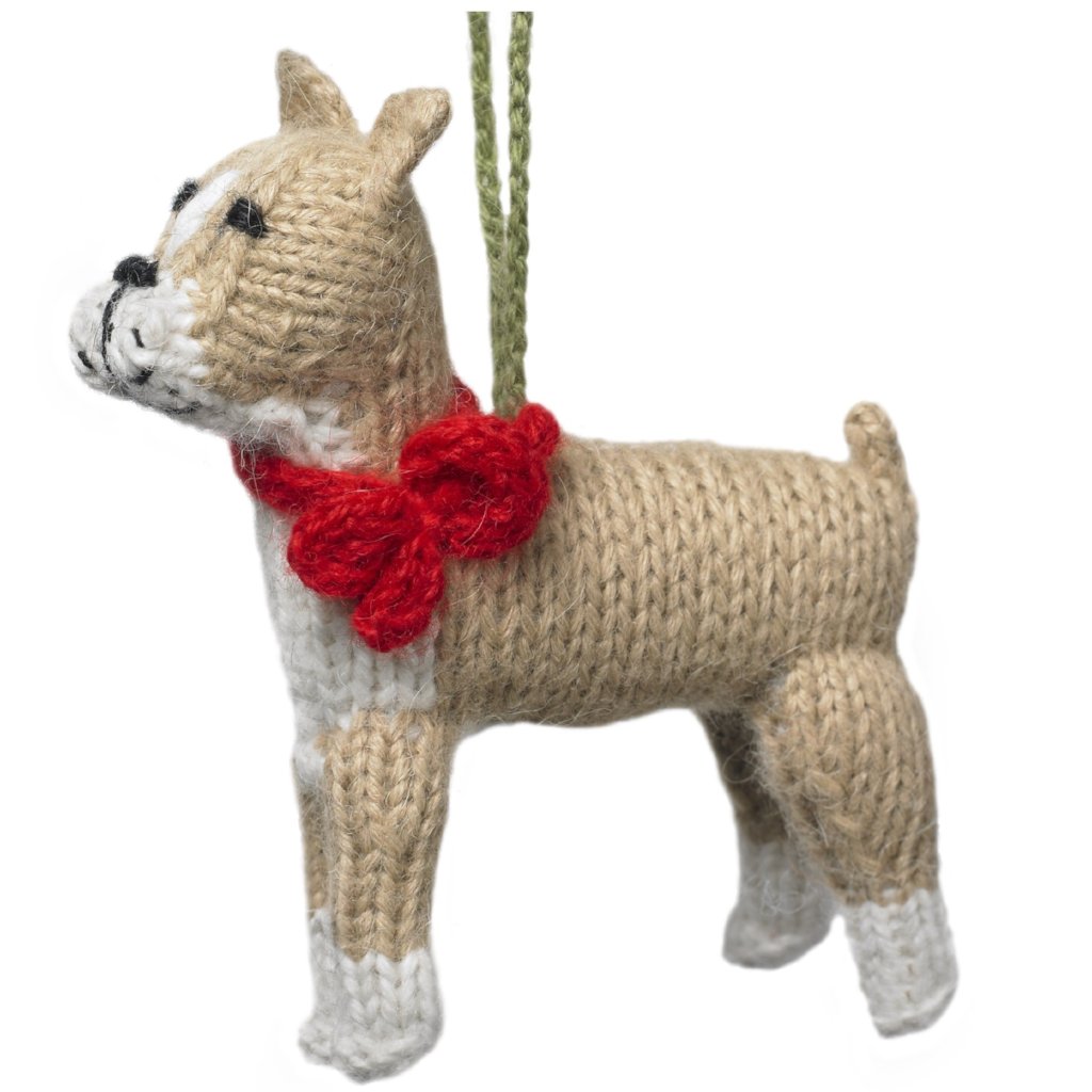 Hand Knit Alpaca Wool Christmas Ornament - Boxer Dog Ornament - Plushie Depot