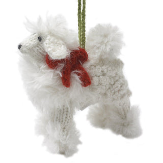 Hand Knit Alpaca Wool Christmas Ornament - White Poodle Dog Plushie Depot