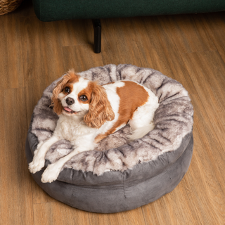 PupPouf™ Luxe Faux Fur Donut Dog Bed - Ultra Soft Chinchilla - Plushie Depot