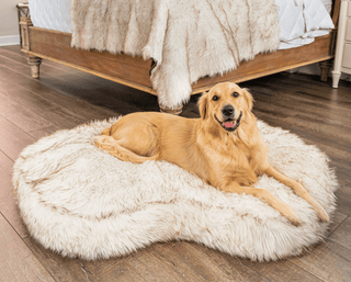 PupCloud™ Faux Fur Memory Foam Dog Bed - Curve White One Size (50" L x 32" W x 5" H) Plushie Depot