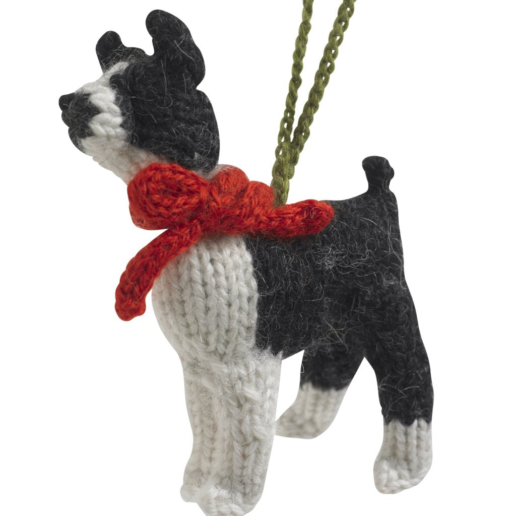 Hand Knit Alpaca Wool Christmas Ornament - Boston Terrier Dog Ornament - Plushie Depot